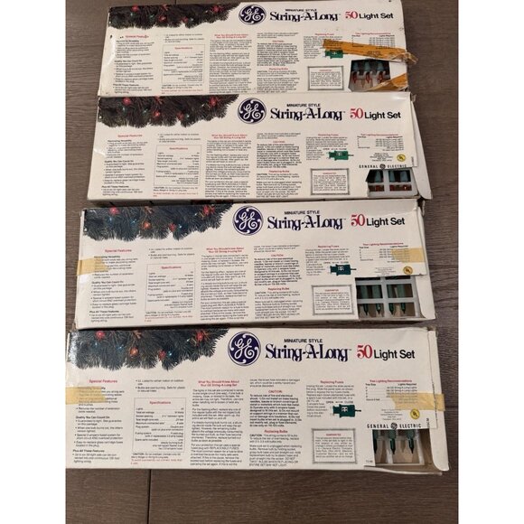 VTG NEW GE String A Long Christmas Lights 4 Sets Of 50 Light Miniature Green Red - Picture 6 of 10
